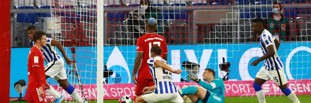 Nachwuchsstürmer Jessic Ngankam (l.) traf zum zwischenzeitlichen 3:3 gegen den FC Bayern nach seiner Einwechslung. Bei den Jokertoren tummelt sich Hertha in der Spitzengruppe der Liga. 