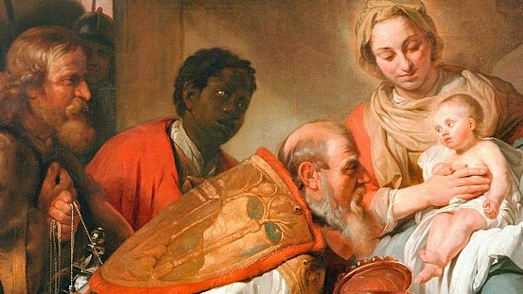 Caspar, Melchior und Balthasar mit dem Jesuskind. Der Bibel zufolge fanden die drei Weisen durch den Stern von Bethlehem zu der Krippe des Kindes.