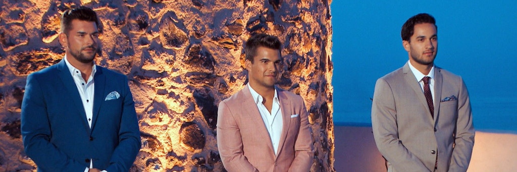 Wen wird „Bachelorette“ Melissa ins Finale einziehen lassen? Ioannis, Daniel oder Leander (v.l.)