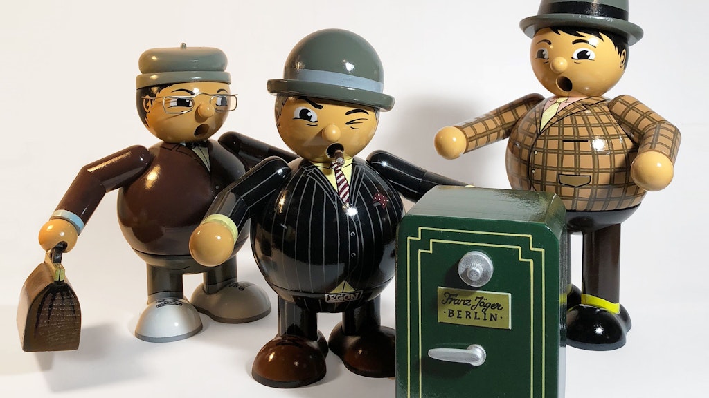 Mächtig gewaltig, Egon! Diese Räuchermännchen sind der Olsenbande nachempfunden – auch der Tresor von Franz Jäger Berlin gehört dazu.