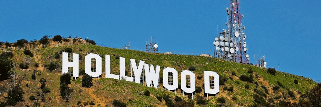 Das berühmte Hollywood Zeichen in den Bergen der Hollywood Hills oberhalb des Stadtteils Hollywood in Los Angeles.