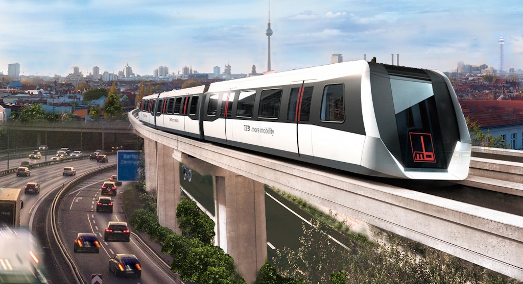 So könnte die vorgeschlagene Hochbahn in Berlin aussehen. Das Transport System Bögl verfügt über Magnetschwebebahntechnik und schafft Tempo 150.
