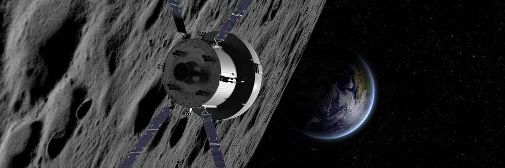 Die künstlerische Darstellung der Nasa zeigt das Orion-Raumschiff auf dem Weg zum Mond. 