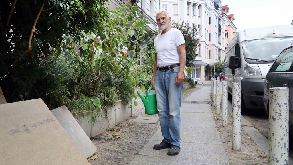 Die Blumen an den Pollern (rechts) sind nun weg.