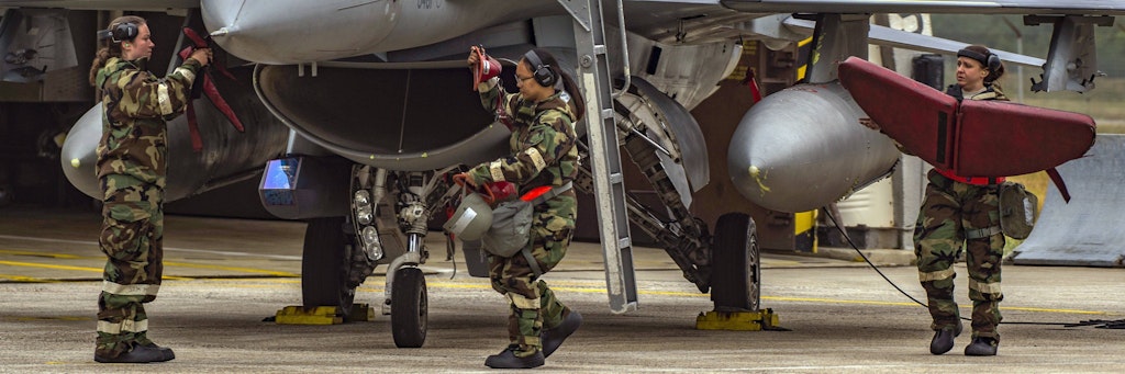 US-Soldatinnen bei einer Übung der Luftwaffe in Spangdahlem in der Eifel.