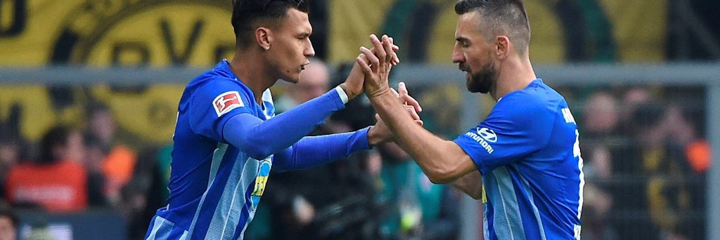 Davie Selke und Vedad Ibisevic gemeinsam im Hertha-Trikot. Das war einmal. Selke stürmt nächste Saison weiter für Bremen. 