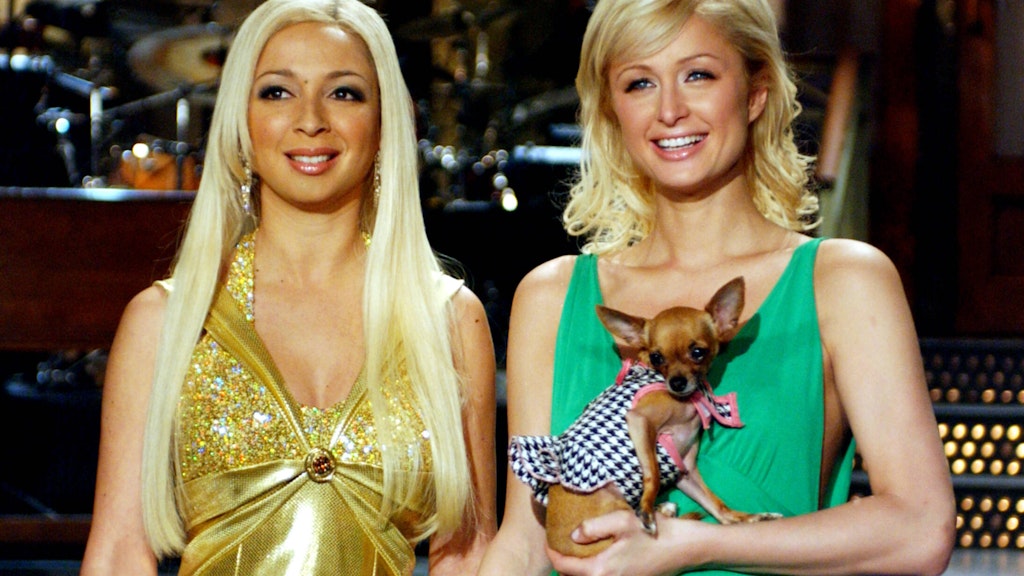 Da war die Internat-Vergangenheit noch frisch: Paris Hilton mit Schauspielerin Maya Rudolph und Hündchen Tinkerbell im Jahr 2004.