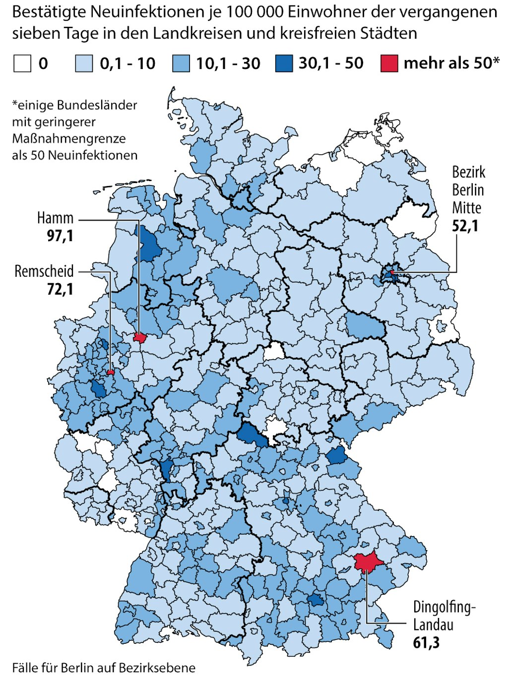 Corona-Fälle der letzten 7 Tage.