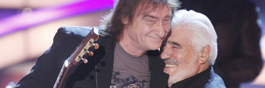 Sind gute Freunde: Dieter „Maschine“ Birr und Mario Adorf , hier bei einem Auftritt in der ZDF-Show von Carmen Nebel (2009).
