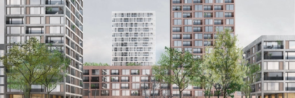 62 Meter in den Himmel: Blick auf das geplante Stadtquartier in Hohenschönhausen.