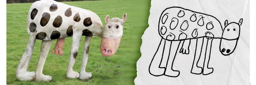 Zum Glück sind echte Kühe nicht so schief wie jene, die Tom Curtis mit Photoshop schuf.