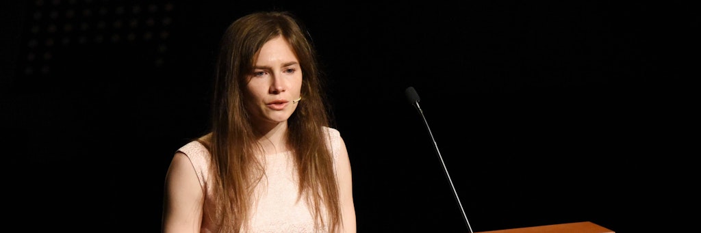 Amanda Knox spricht auf dem italienischen Justiz-Festival 2019.