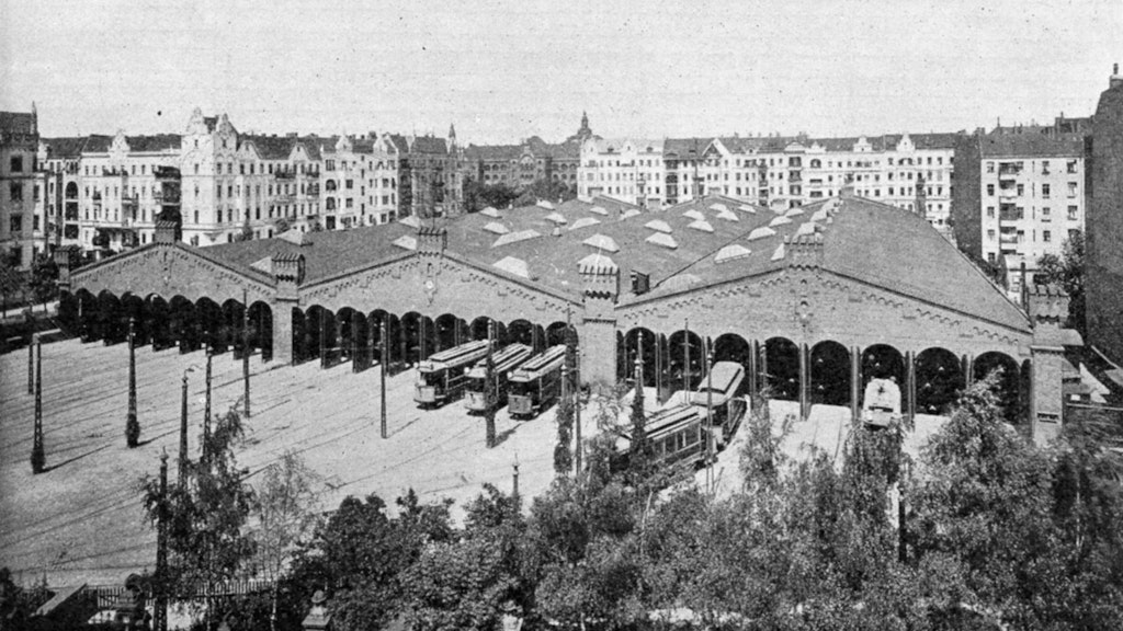Das Depot der „Großen Berliner Straßenbahn“ im Jahr 1914.