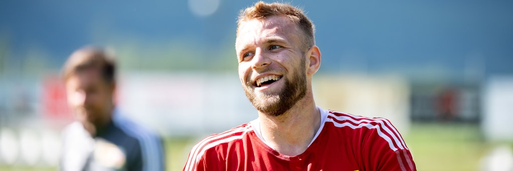 Blendende Laune trotz harter Schinderei: Unions Neuzugang Tymoteusz Puchacz.