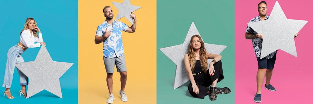 Gehören zu den Teilnehmer von „Promi Big Brother“: Ina Aogo, Rafi Rachek, Mimi Gwozdz und Daniel Kreibich (v.l.n.r.). Letzterer hat die Show bereits wieder verlassen.