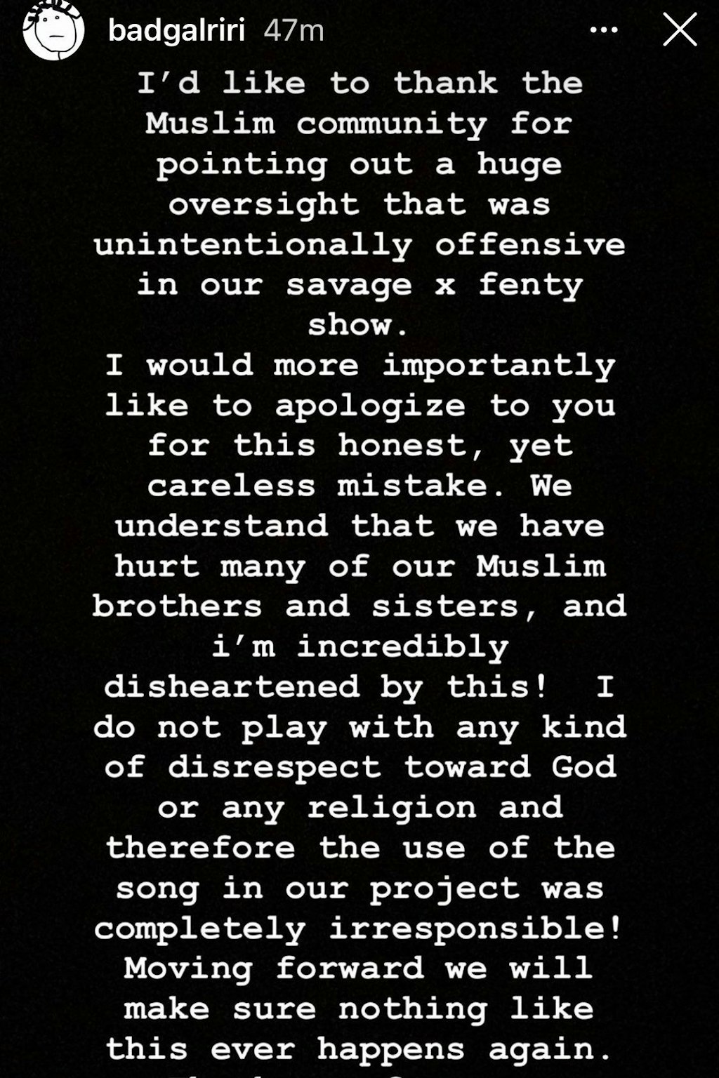 Rihannas postete ihre Entschuldigung auf Instagram.