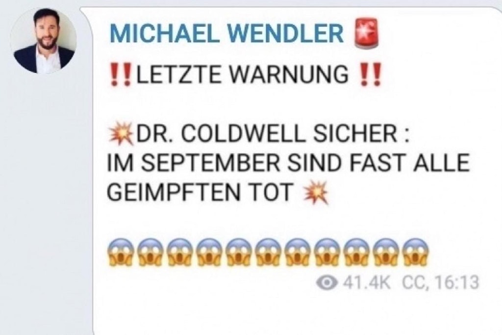 Die wirren Impfprognosen von Michael Wendler bei Telegram.