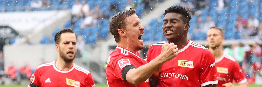 Max Kruse (l.) und Taiwo Awoniyi jubeln in Hoffenheim über den Ausgleich zum 2:2. Das Duo begeistert alle. 