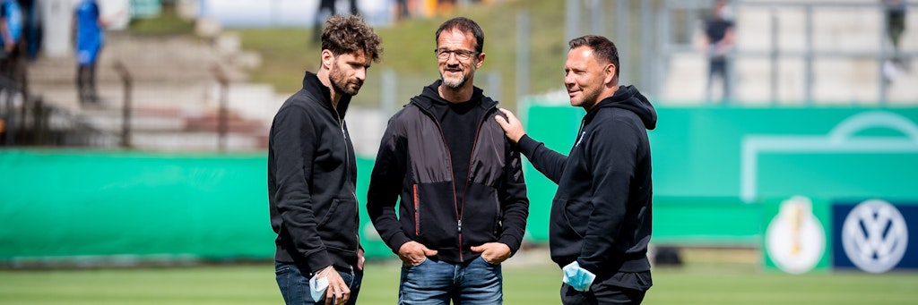 Wollen Hertha BSC voranbringen: Sportdirektor Arne Friedrich, Manager Fredi Bobic und Cheftrainer Pal Dardai (v.l.). 