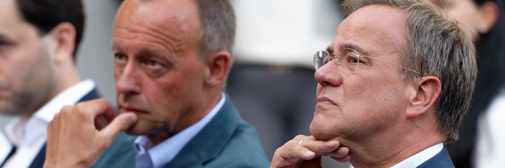 Kanzlerkandidat Armin Laschet (CDU, r.) und Friedrich Merz