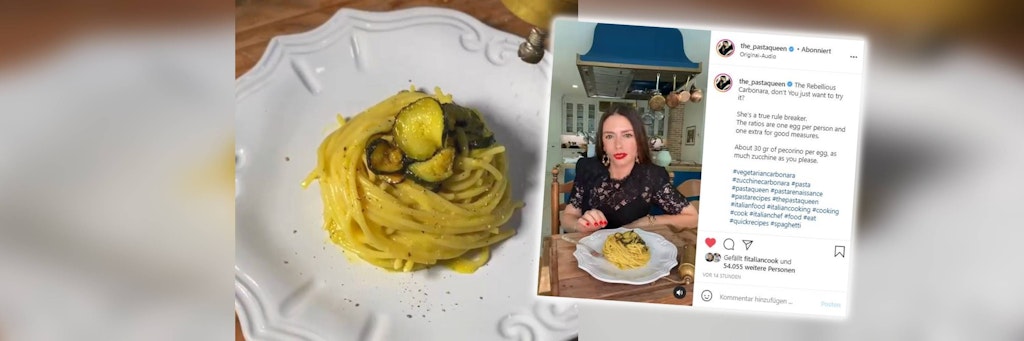 Die Pastaqueen hat auf Instagram eine vegetarische Variante der Spaghetti Carbonara vorgestellt. Sie selbst nennt sie rebellisch.