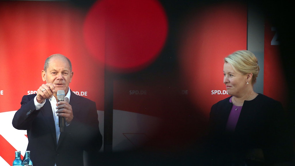 SPD-Kanzlerkandidat Olaf Scholz und die Berliner SPD-Spitzenkandidatin Franziska Giffey.