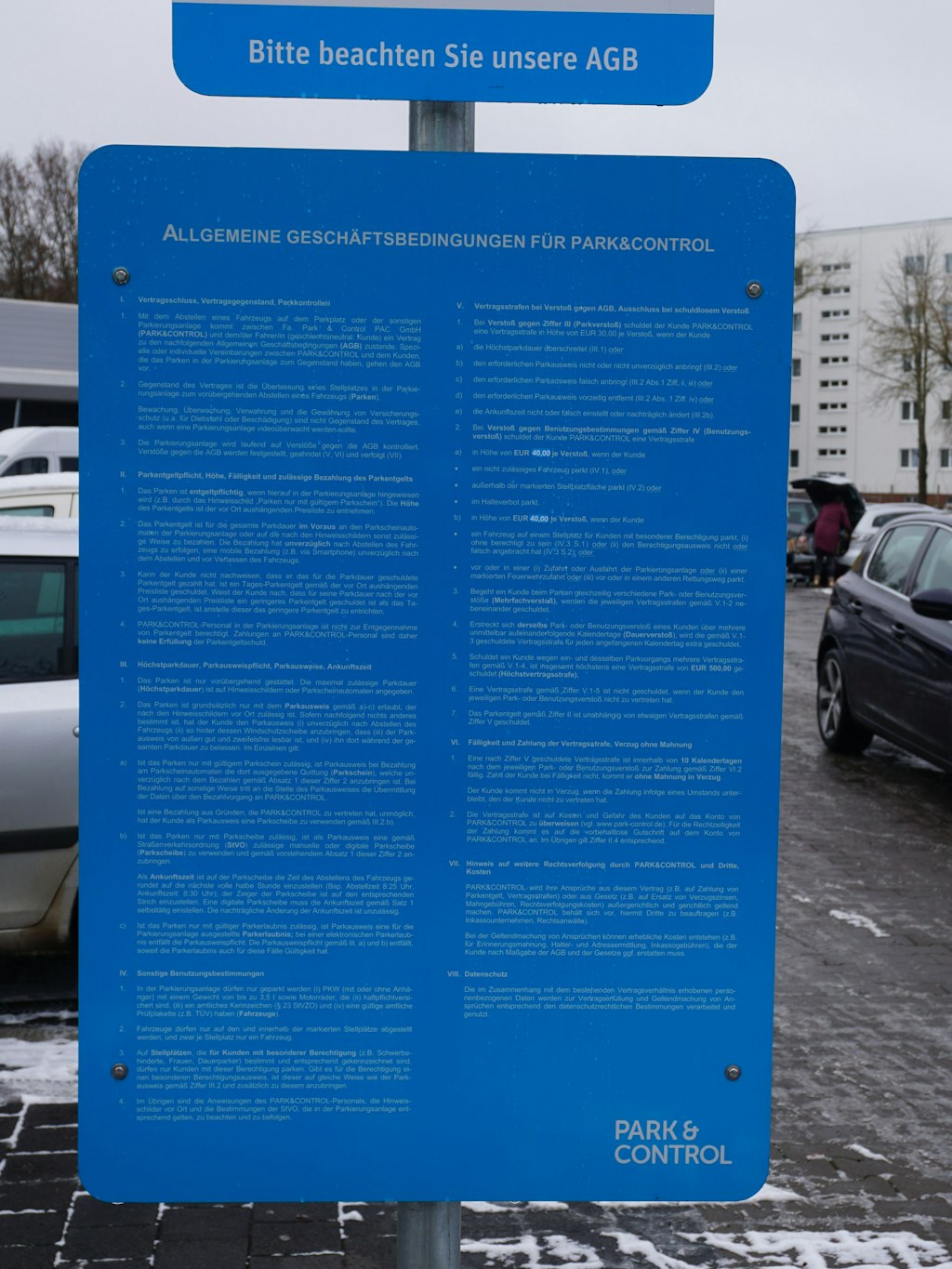 Haben Sie die Zeit, sich bei der Einfahrt auf den Parkplatz diese „Allgemeinen Geschäftsbedingungen“ durchzulesen?
