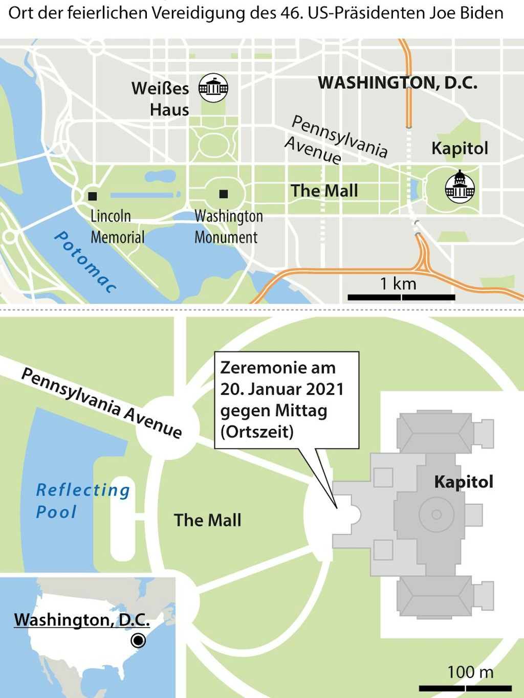  Lageplan des Regierungsviertels in Washington.