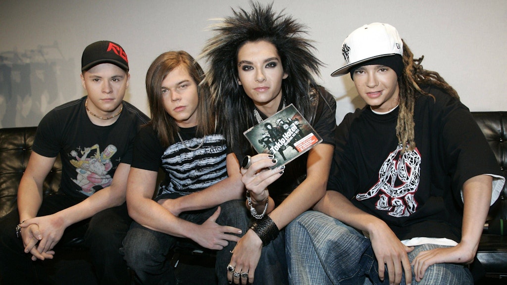 Gustav Schaefer, Georg Listing, Bill und Tom Kaulitz (v.l.n.r.) als Tokio Hotel bei einer Album-Präsentation in Berlin im Jahr 2007. 