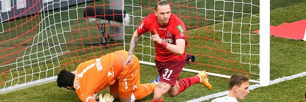 Vergangene Saison spielte Marius Wolf noch für Hertha. Jetzt legt im Abstiegsgipfel einen Doppelpack für Köln beim 3:1 gegen Bielefeld hin.