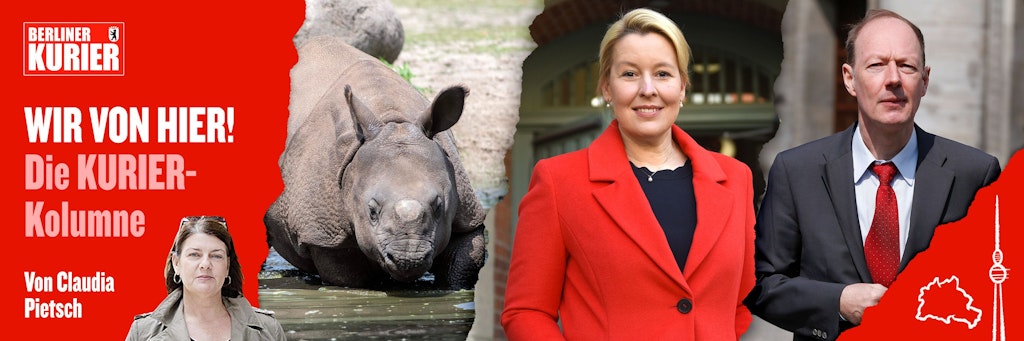 Nashorn-Junge Karl, Franziska Giffey und Martin Sonneborn.