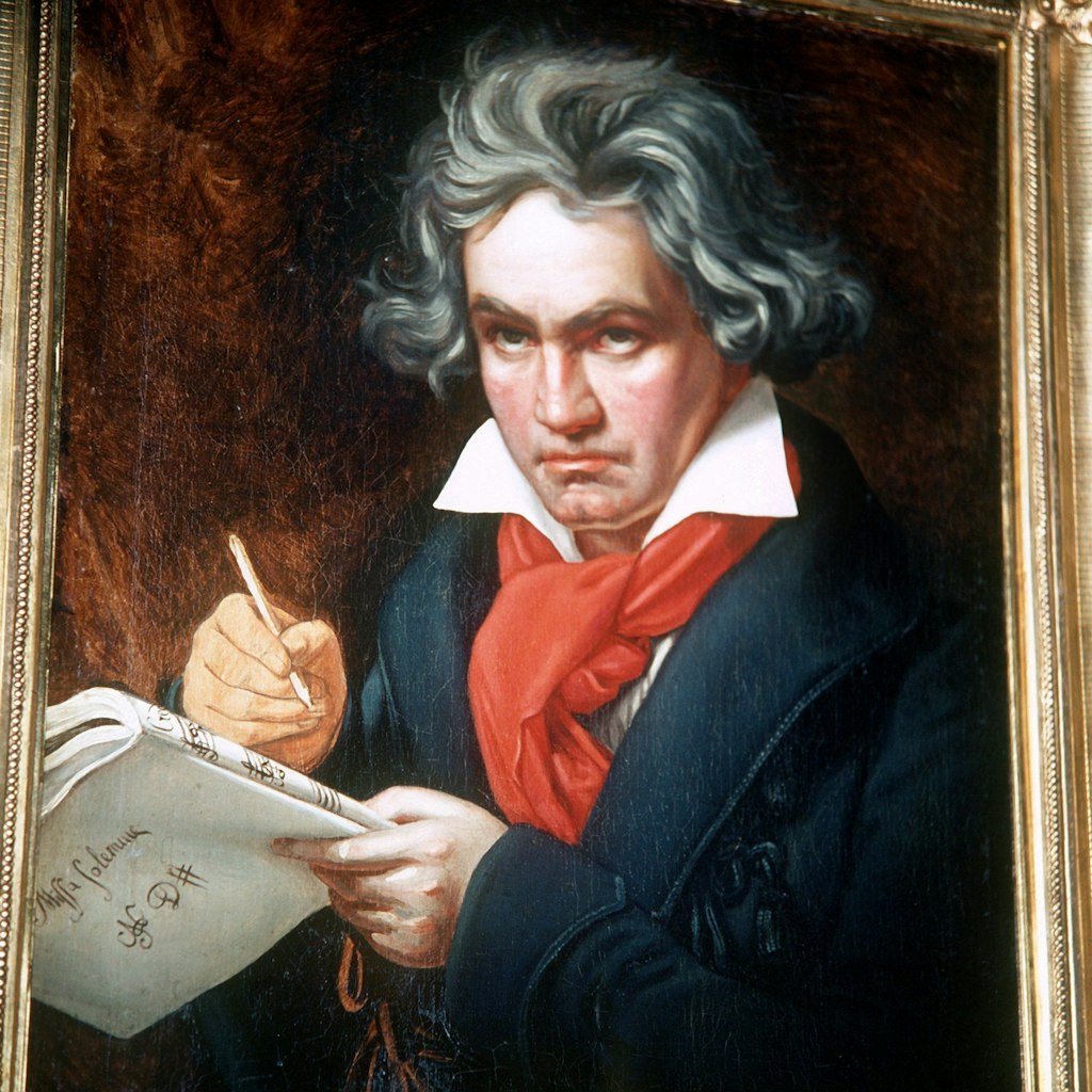 Das 1819 entstandene Gemälde von Josef Stieler mit einem Porträt von Ludwig van Beethoven beim Komponieren der Messe „Missa solemnis“, D-Dur, op.123.
