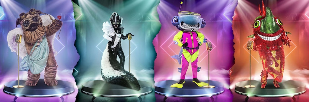 Zu den Kostümen der fünften Staffel von „The Masked Singer“ gehören der Mops, das Stinktier, der Hammerhai und die Chilischote.