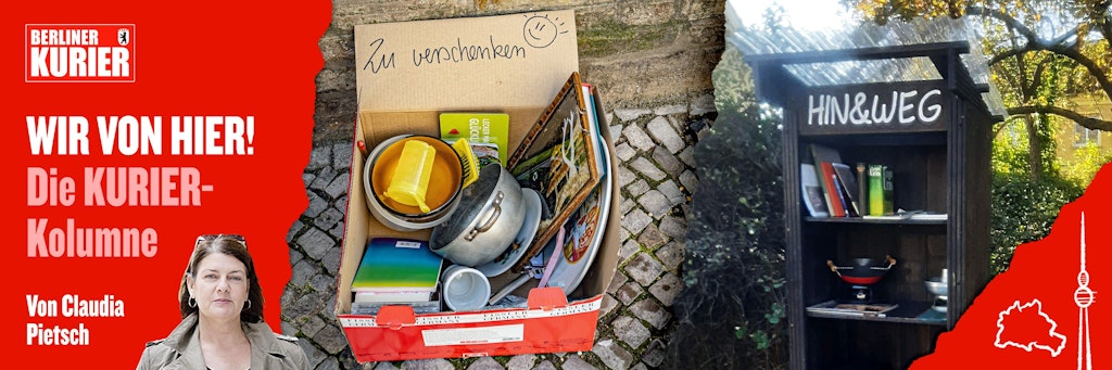 Kisten mit Dingen zweifelhaften Ursprungs, die jemand nicht mehr braucht, kann man an vielen Orten in Berlin entdecken. Der "Hin&Weg"-Schrank macht indes einen aufgeräumten Eindruck. 