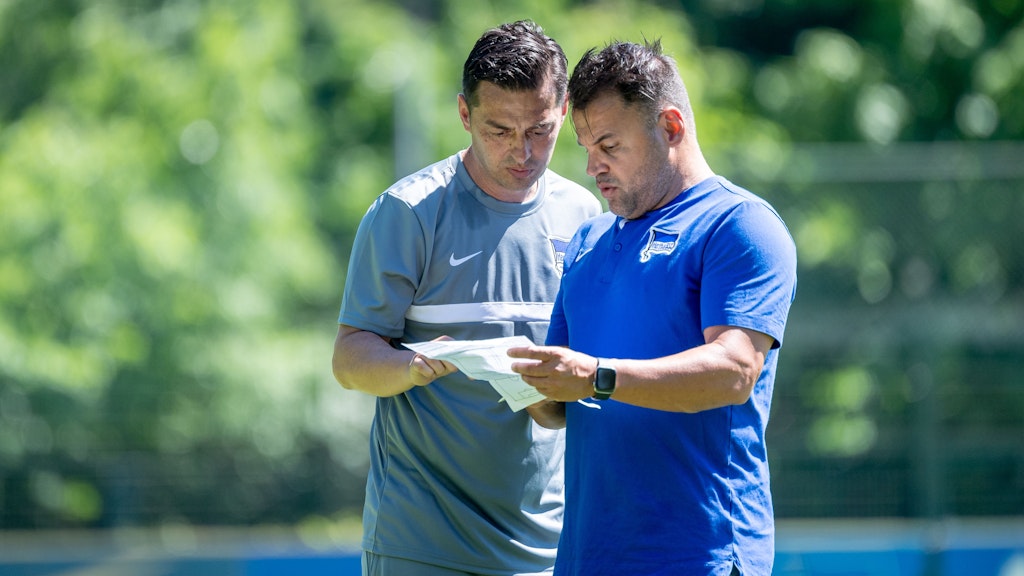 Waren bei Hertha BSC ein Team: Levent Selim (r.) und Trainer Ante Covic.