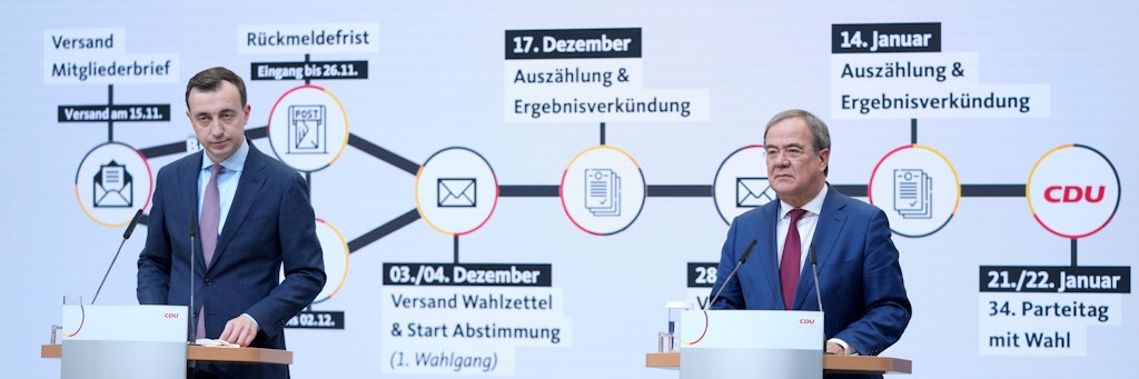  Armin Laschet und Generalsekretär Paul Ziemiak präsentierten den Zeitplan für die Neuwahl der CDU-Spitze. 
