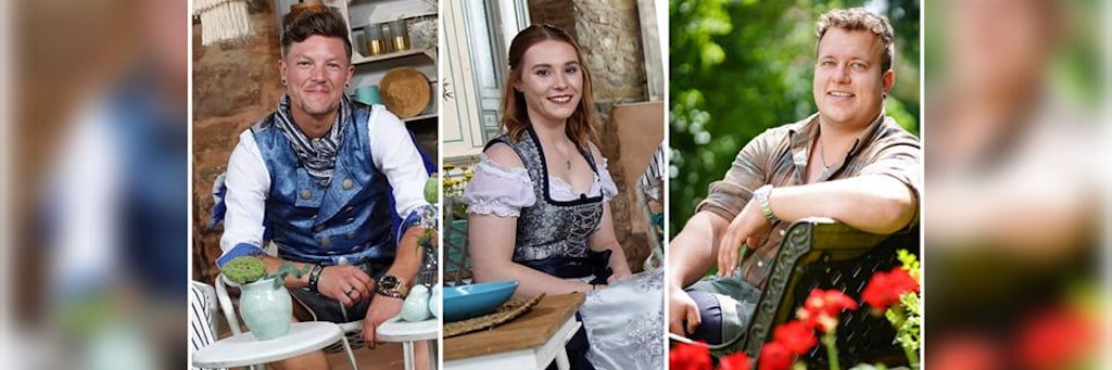 Milchbauer Enno (r.) geht in die Flirt-Offensive beim „Bauer sucht Frau“-Scheunenfest. Allerdings hat er ein Auge auf Kim geworfen, die sich eigentlich für Peter (l.) beworben hatte.