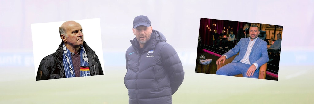 Hertha-Ikone Ete Beer (l.) und Union-Legende Torsten Mattuschka (r.) denken diesmal dasselbe. 