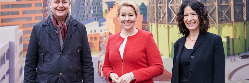 Die Spitzenkandidaten von Rot-Grün-Rot in Berlin (v. l.): Klaus Lederer (Die Linke), Franziska Giffey (SPD) und Bettina Jarasch ( Bündnis 90/ Die Grünen).