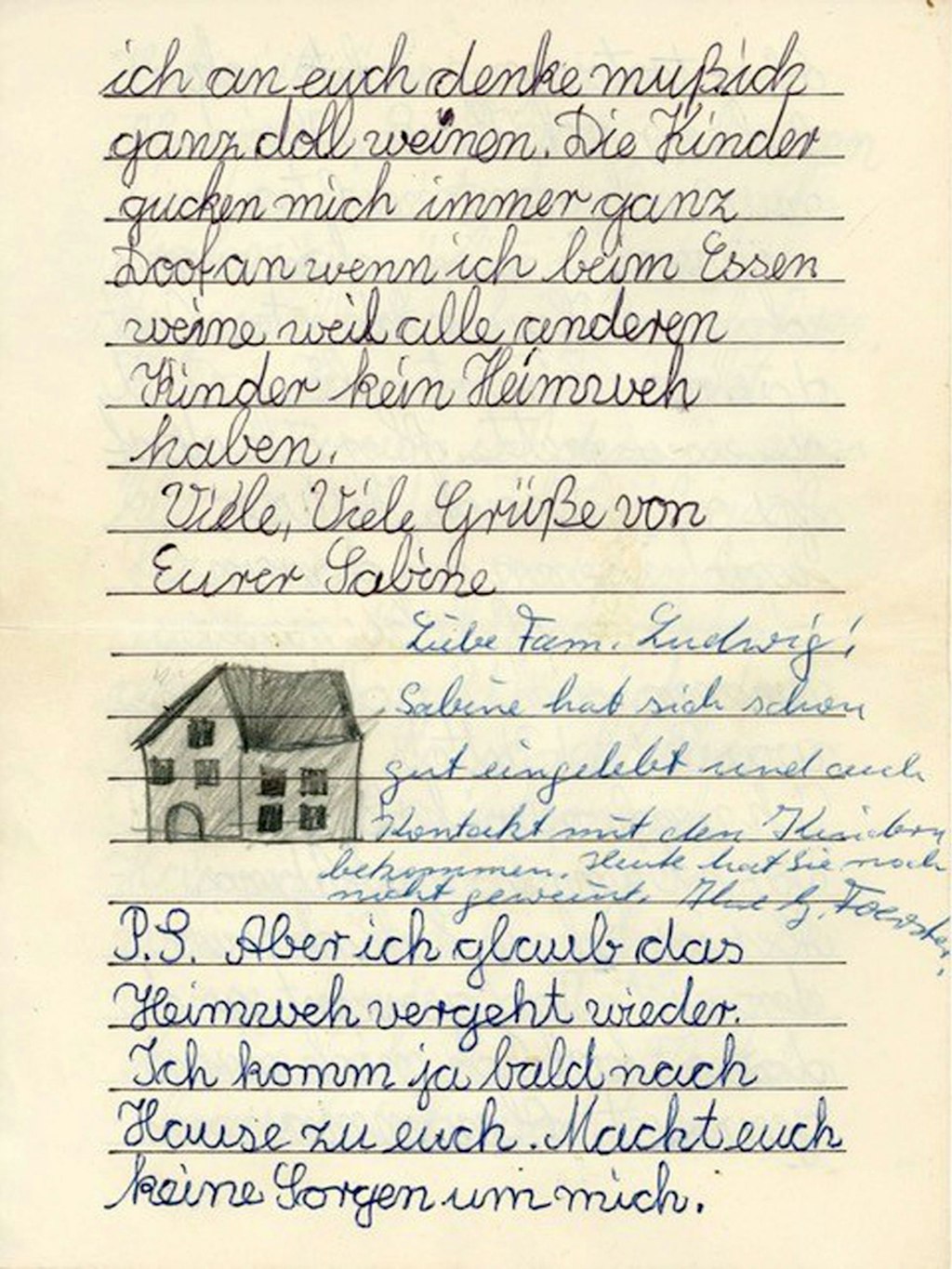 Ein von Sabine Ludwig verfasster Brief mit dem Kommentar der „Tante“. Ludwig verbrachte 1964 als Zehnjährige sechs Wochen auf Borkum. 