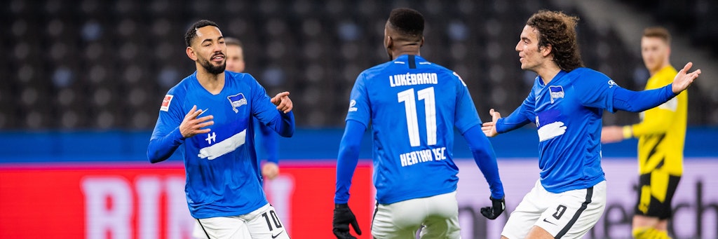 Lange ist es her: Im November gegen den BVB traf Herthas Matheus Cunha (l.) das letzte Mal. Am Sonntag will er gegen RB Leipzig endlich wieder jubeln.