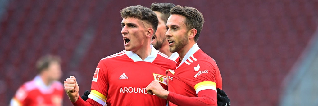 Marcus Ingvartsen (r.) legte seinen Union-Kollegen bereits sieben Tore auf, bediente zuletzt beim 1:0-Sieg in Freiburg Grischa Prömel (l.). 