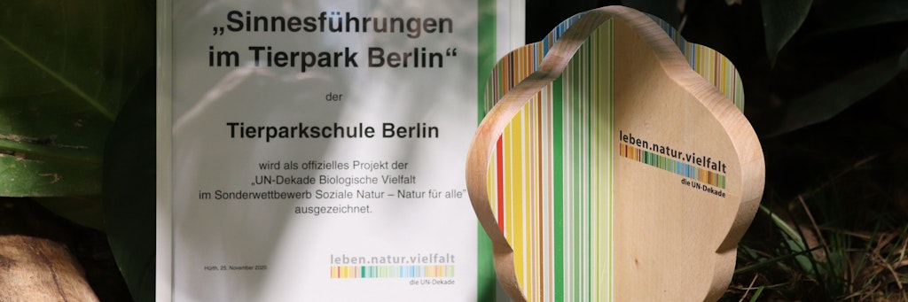 Der UN-Preis, mit dem die Tierparkschule von den Vereinten Nationen ausgezeichnet wurde. 