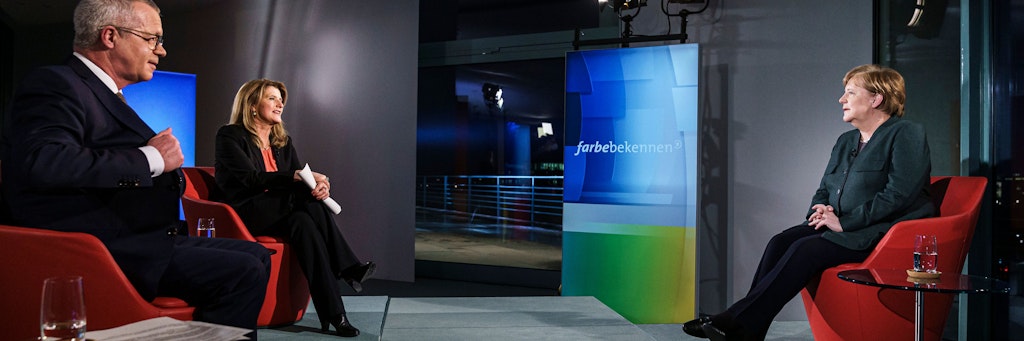 Kanzlerin Angela Merkel (CDU) am Mittwochabend in der Sendung „Farbe bekennen“.