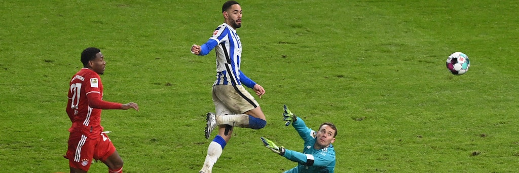 Matheus Cunha lupfte an Bayerns Keeper Manuel vorbei. Das Leder rollte neben den Pfosten. Tor zum Ausgleich verpasst.