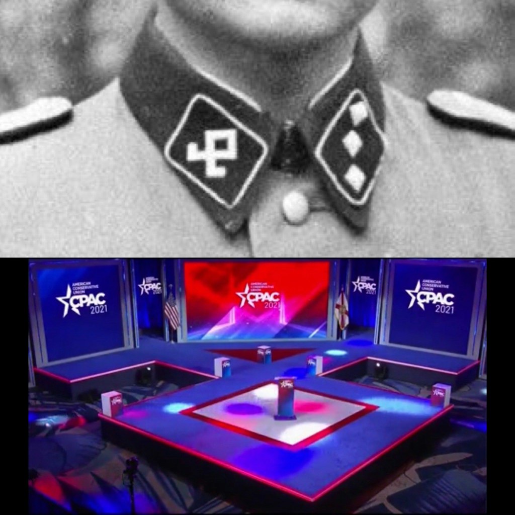 Die „Odal-Rune“ wurde von einigen SS-Einheiten getragen. Trumps Bühne in Orlando sah genauso aus.