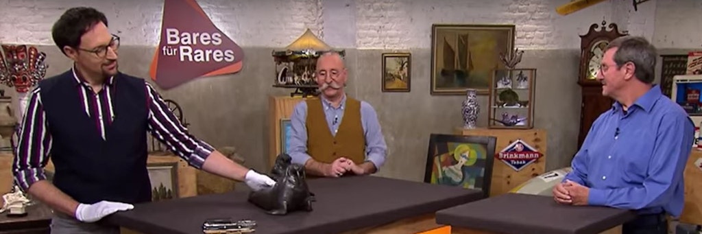 Kunst-Experte Colmar Schulte-Goltz mit Moderator Horst Lichter und Kandidat Hubertus bei der Expertise.