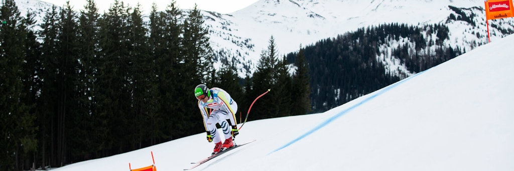 Der deutsche Skifahrer Andreas Sander beim Training in Saalbach.