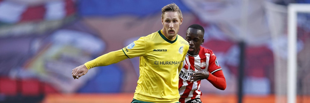 Ex-Union-Star Sebastian Polter im Dress von Fortuna Sittard beim Hinspiel gegen die PSV Eindhoven (0:2). Damals noch ohne Mario Götze. Am Sontag kommt es zum deutschen Duell in der Eredivsie. 