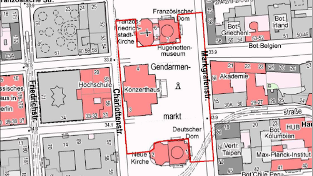 Der abgesperrte Bereich rund um die Kaiser-Wilhelm-Gedächtniskirche und dem Breitscheidplatz ist rot markiert.
